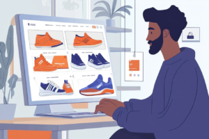 Man browsing though online shopping website for shoes