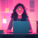 Woman sitting at an organized work desk