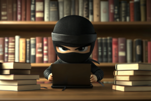 A ninja acquiring skills through reading books