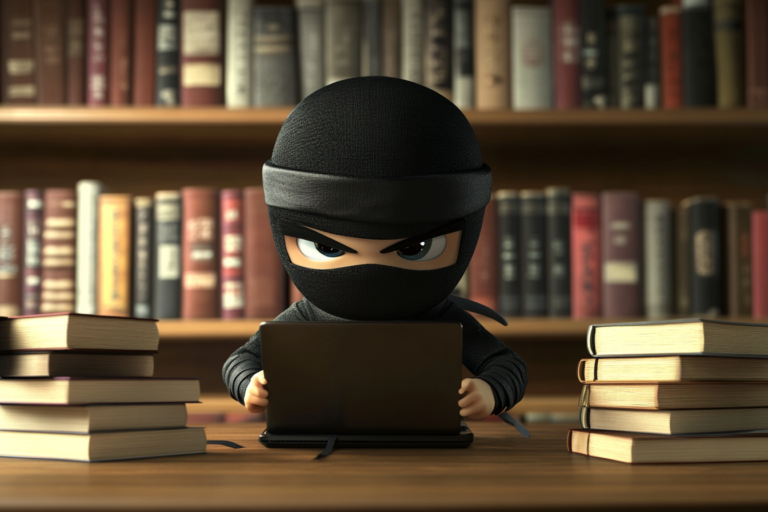 A ninja acquiring skills through reading books